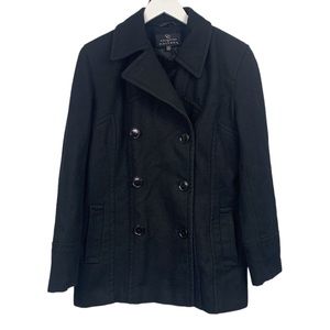 Collection by Gallery Black Wool Blend Double Breasted Pea Coat Jacket Medium